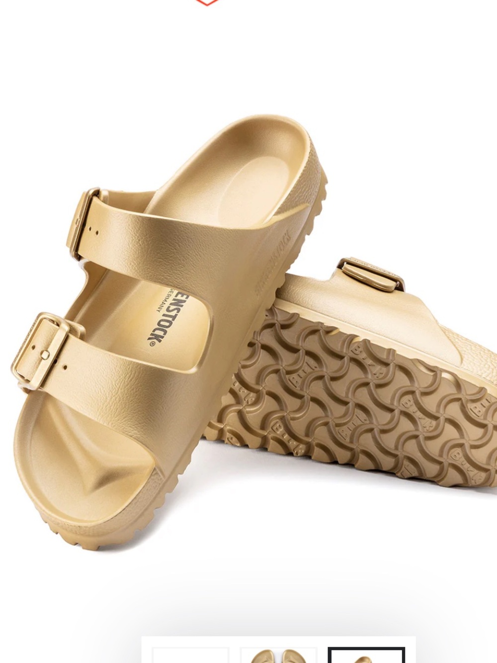 Birkenstock Arizona Classic Double-Buckle Slide Sandals in Glamour Gold